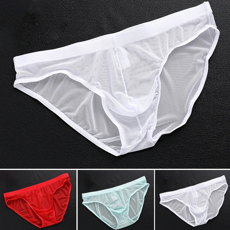 

2021 Underpants Men's Briefs Sexy Tulle Netting Transparent Briefs Breathable Elastic Soft Underwear Male Panties Breathable Net