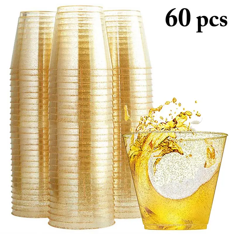

60pcs High Quality 9oz Plastic Cups Set Multi-Purpose Glitter Disposable Cup Party Cup For Birthday Party Wedding