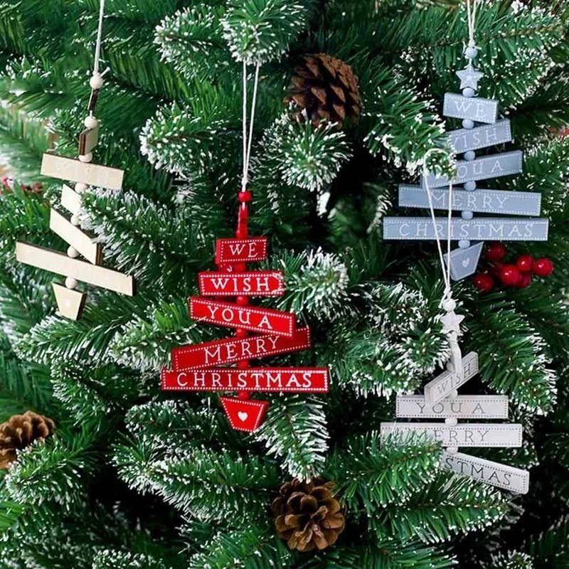 

1PCS Merry Christmas Letter Wooden Pendants Ornaments Xmas Tree Ornament Wood Crafts For Home Wall Christmas Party Decoration