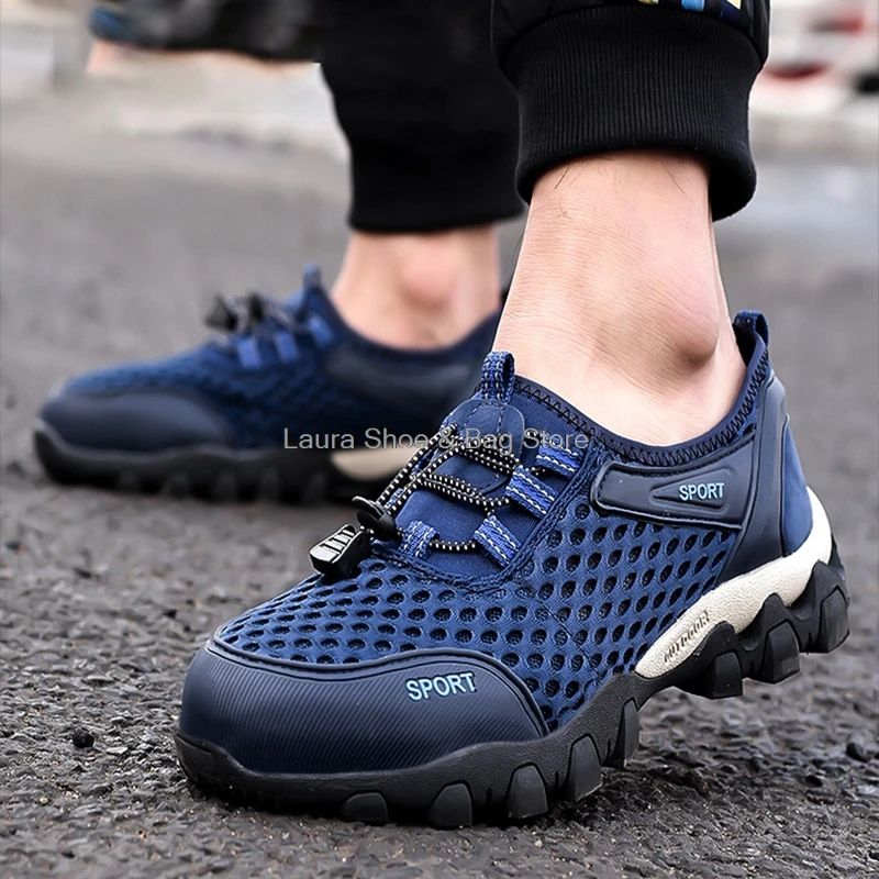 

summer work safety shoes for men breathable work safety boots steel toe waterproof anti-puncture male industrial security boots