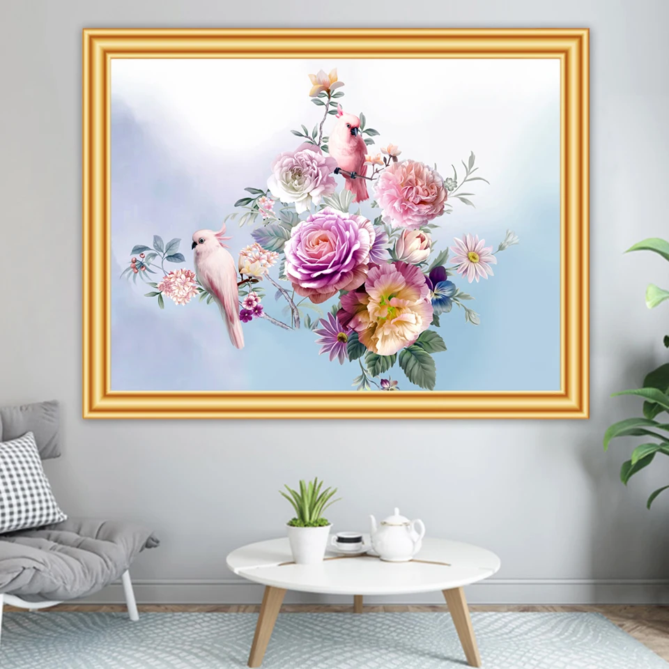 

Набор для алмазной вышивки стразы, картина 5D «сделай сам» с цветами, птицами, полная выкладка, квадратная мозаика, Настенный декор