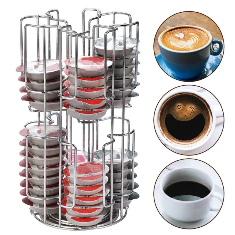 

32cups Rotatable Coffee Pod Holder Iron Chrome Plating Display Capsule Rack Dolce Gusto Capsule Stand Storage Shelves Kitchen