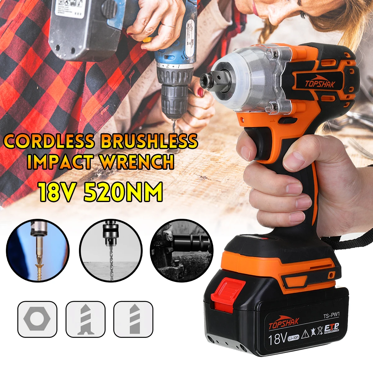 TS-PW1 Brushless Cordless Electric Impact Wrench Rechargeable Woodworking Maintenance Tool With LED 15000mAh Battery