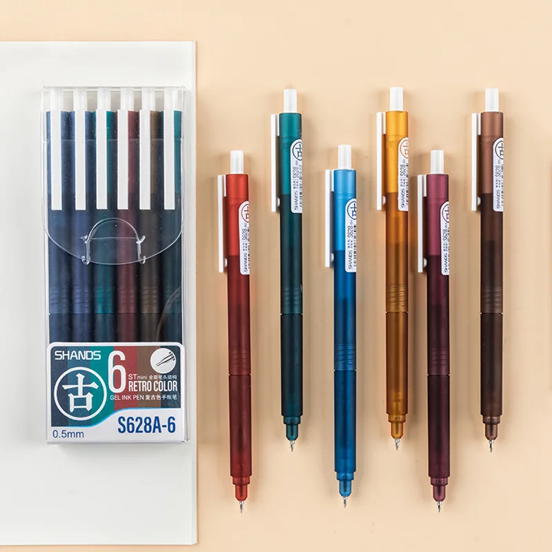 

6pcs Qualities Retro Color Gel Pen Set 0.5mm Ballpoint Matte Body Marker for Writing Drawing Signature Office School F6781