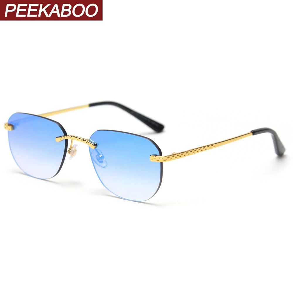 Peekaboo Квадратные Солнцезащитные очки без оправы мужские зеркальные синие зеленые