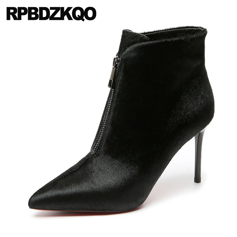 Женские ботинки с застежкой на молнии спереди Обувь из меха пони Дизайнерская