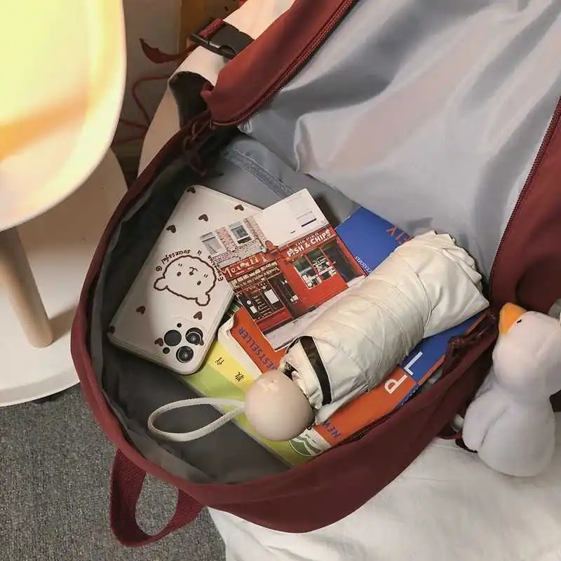 

contrast colour female backpack fabric of nylon light student bag of capacity student travel bags