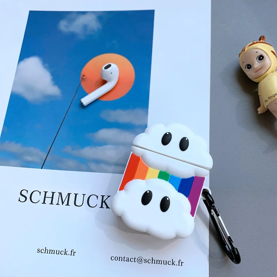 Чехол для наушников с динозавром для Airpods 2, чехол с милой рыбкой для Apple Air pods, силиконовый чехол с солнечным цветком, Радужный чехол для ушей, улыбка - Цвет: 613B