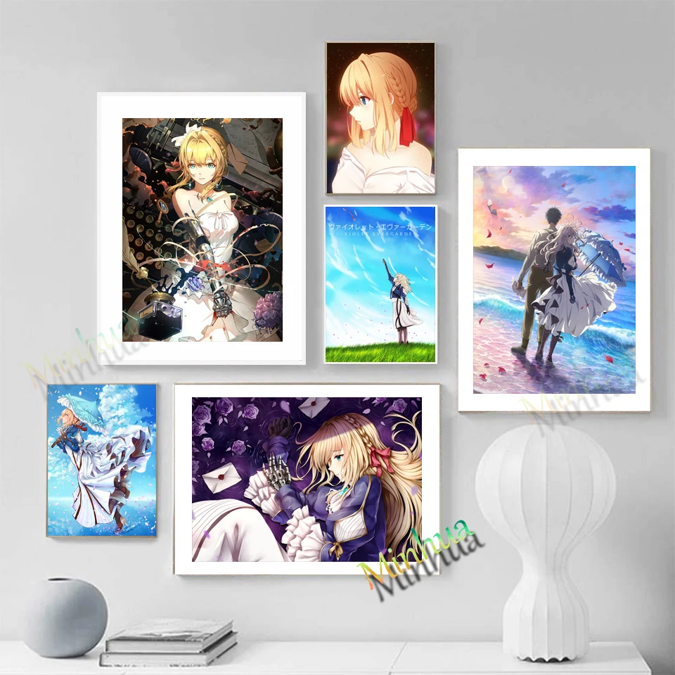 

Фиолетовый плакат Evergarden, аниме, настенное искусство, холст, живопись, плакаты и принты, картина для гостиной, детской комнаты, домашний декор...