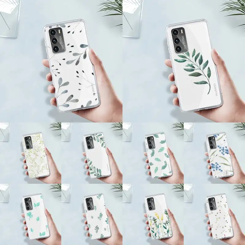 Чехол для телефона прозрачный с акварельными растениями и цветами huawei honor P 40 30 20
