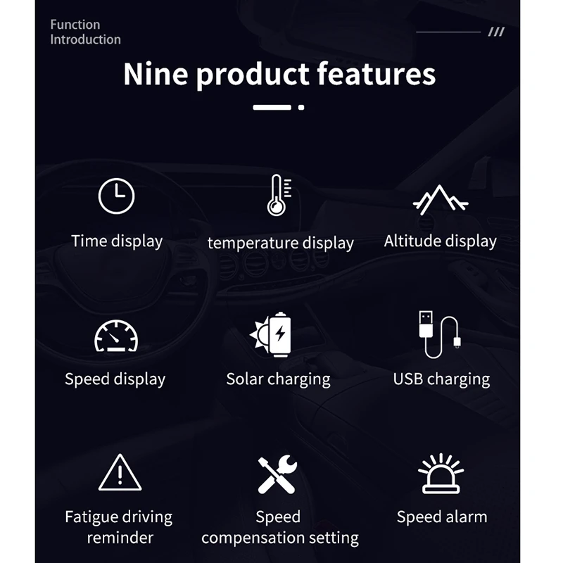 

X98 Universal HUD Car Solar Digital Meter GPS Speedometer Overspeed Alarm Distance Altitude Display