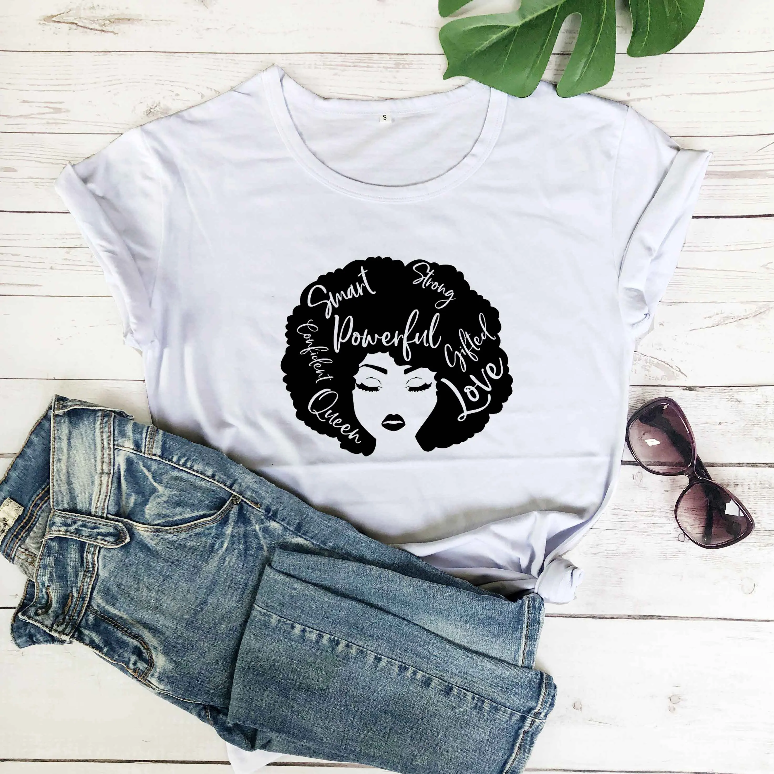 

African American Woman smart strong powerful feministe tshirt funny graphic grunge tumblr vintage tees drops shipping tops-L843