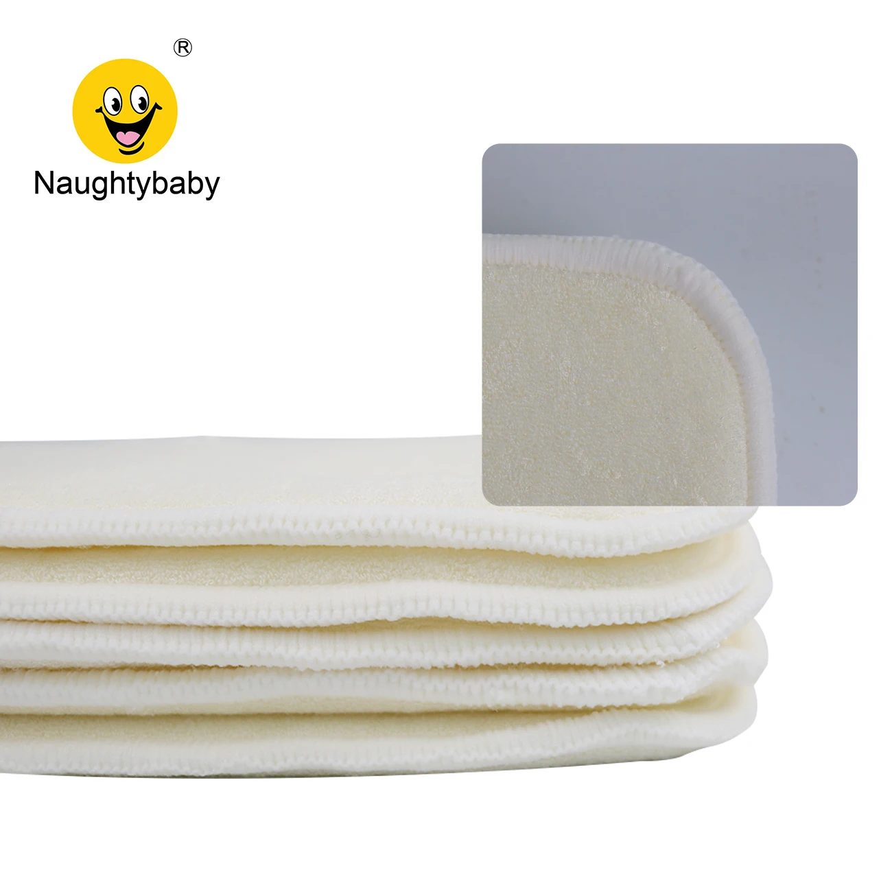White Color Soft Natural Bamboo terry 50pcs 4 Layers Washable Baby Cloth Diaper High Quality Organic Nappy inserts
