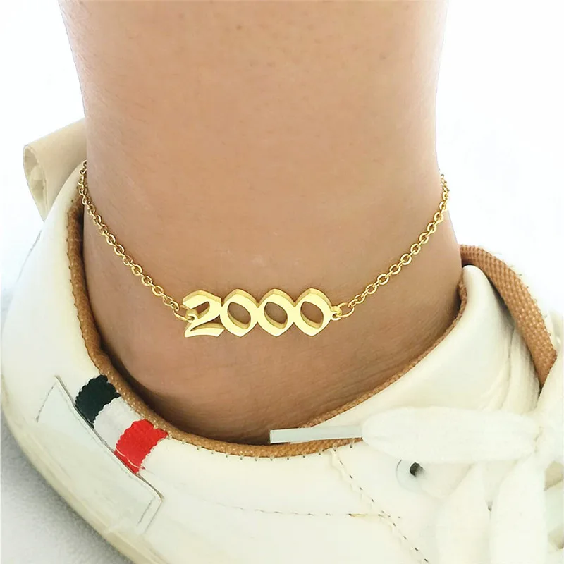 2000 От 1991 до 2000, ножные браслеты для детей с датой рождения и цифрами в английском стиле, женский браслет BFF, ювелирные изделия, Tobilleras Pulsera Para Tobillo - Окраска металла: 2000