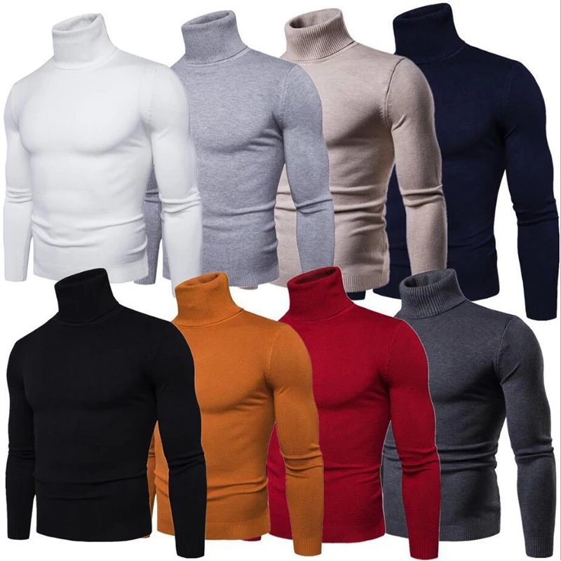 

Men's Turtleneck Sweaters Thick Winter Warm High Neck Sweater Mens Sweaters Solid Color Slims Pullover Men Knitwear Male Sweater