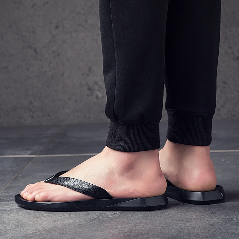 Мужские летние дышащие сандалии на плоской подошве пляжные повседневные кожаные