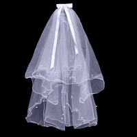 white pearls bridal veils with comb short two layer elegant vintage wedding veils for bride cosplay costume hair accessories