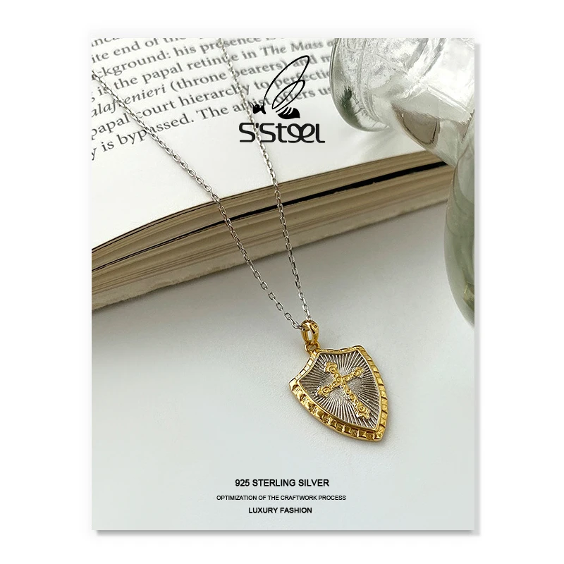 

S'STEEL Geometric Necklaces 925 Sterling Silver For Women Religious Gold Cross Pendants Necklace Regalos Para Mujer Fine Jewelry