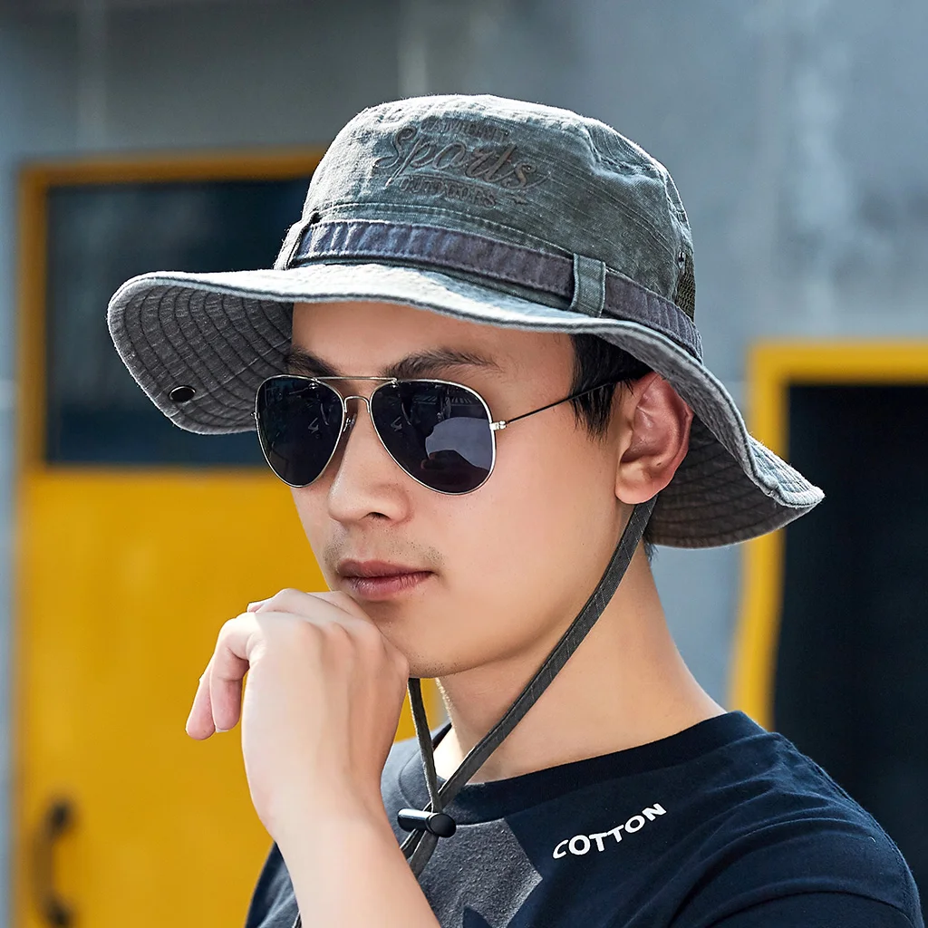 

TOHUIYAN Cotton Bucket Hat Men Letters Embroidery Fisherman Caps Outdoor Wide Brim Fishing Hat Hiking Sombrero Sun Hats For Man