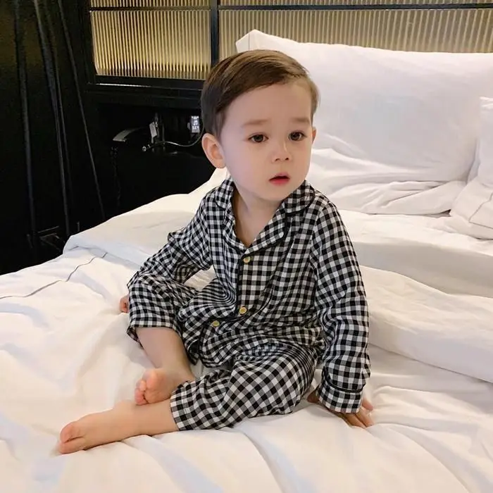 

Duoduojia children's pajamas men's spring and autumn summer new boys long-sleeved cotton pajamas boys home service two-piece sui