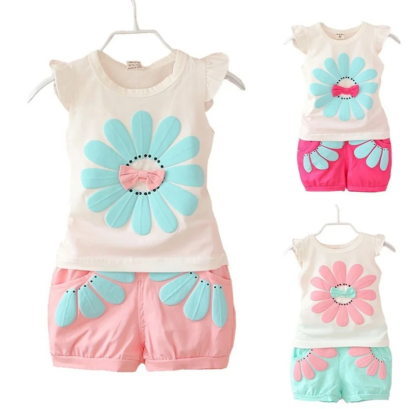

Summer Girl's Sleeveless Basic Outfits Baby 2pcs Tops Shorts Sets Kids Casual Baggy Printed T-shirt Polka Dot Pants