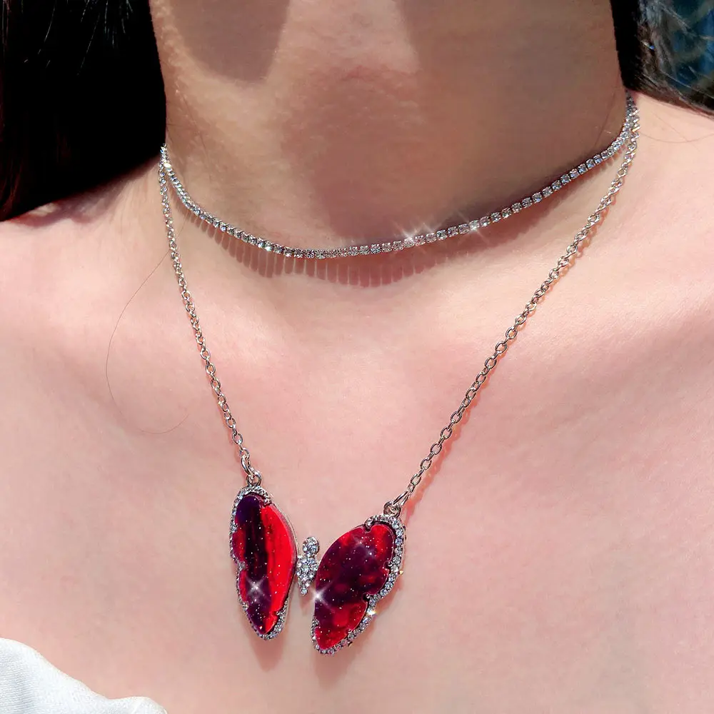 Новая мода блестящий кристалл бабочка кулон ожерелье для женщин Серебряный цветной многослойный ожерелье 2020 Бохо ювелирные изделия вечерние подарок