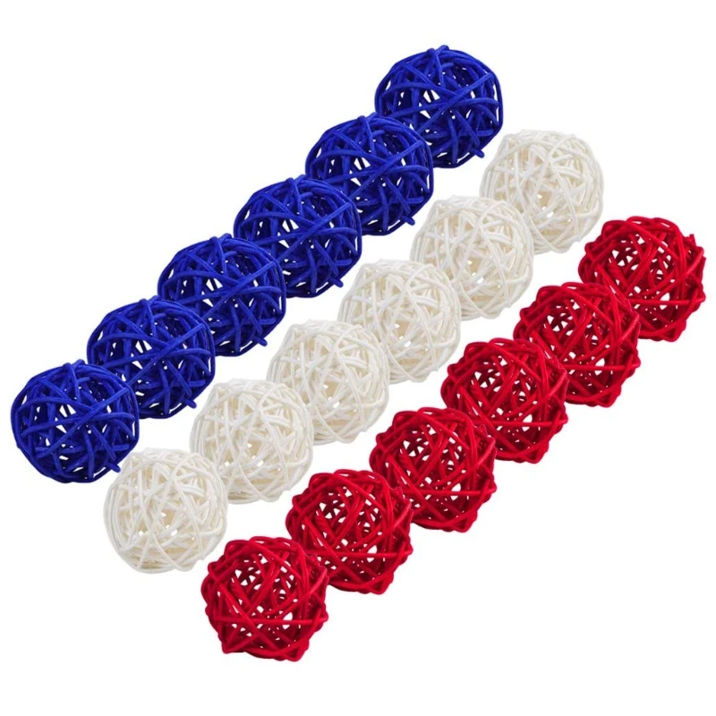 

18pcs Red White and Blue Rattan Balls 4th of July Decorations for Home DIY Vase 72XF