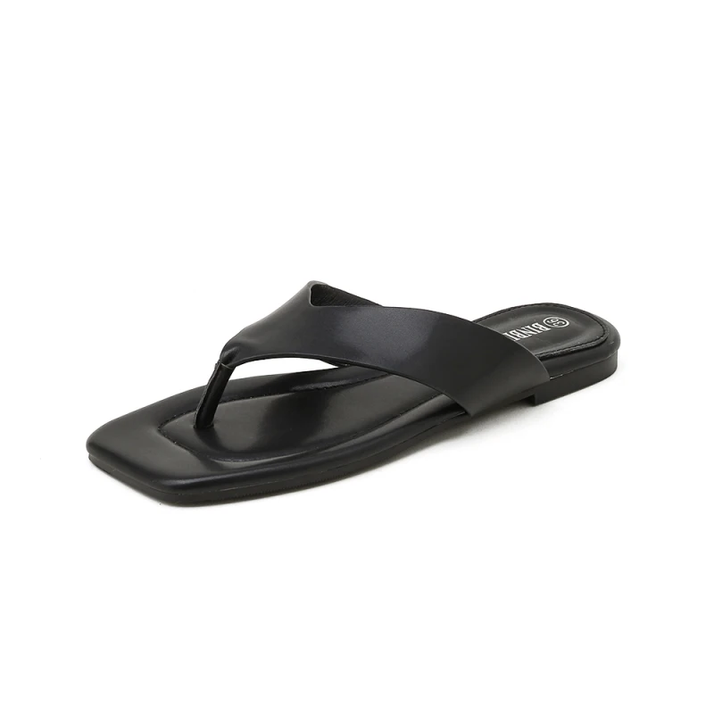 

Luxury Brand Women Flat Sandals Summer 2021 Zara New Fashion Flip Flops Square Head Beach Shoes For Women 4 Color Plus Size 39