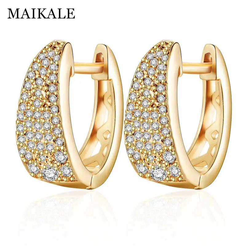 

MAIKALE New Simple Stud Earrings AAA Cubic Zirconia Copper Gold Silver Color Round Korean Earrings For Women To Send Friend Gift