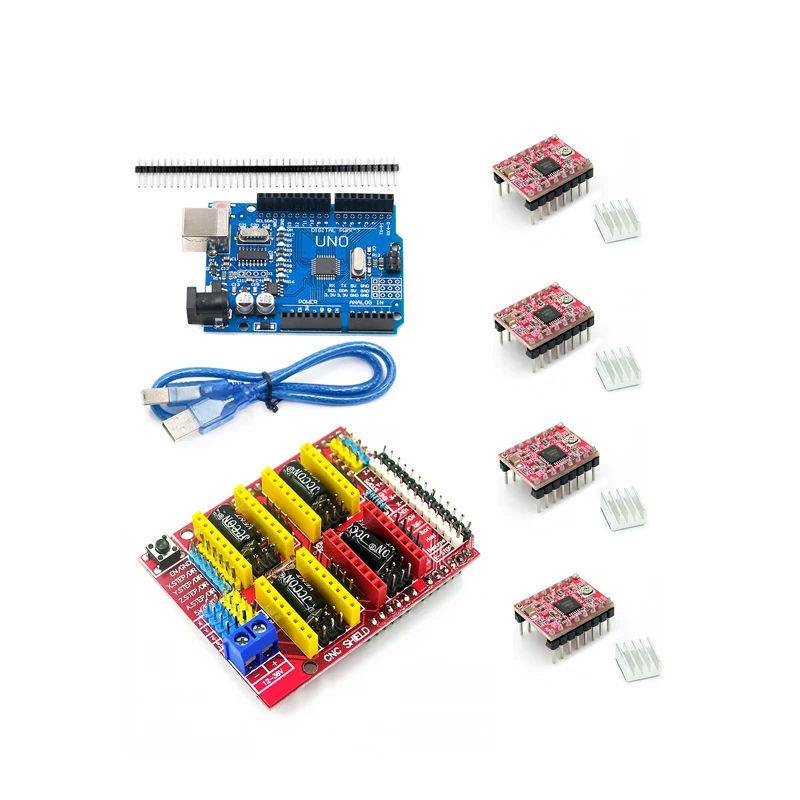 CNC Shield V3 engraving machine 3D Printer+ 4pcs A4988/DRV8825 Driver expansion board for Arduino + UNO R3 with USB cable | Инструменты