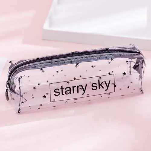 A-styl-Starry sky Прозрачный чехол для карандашей с изображением звездного неба и сердца, Kawaii, корейские канцелярские сумки, ПВХ сумка для карандашей, школьные принадлежности для карандашей, студенческий подарок - Цвет: A-styl-Starry sky
