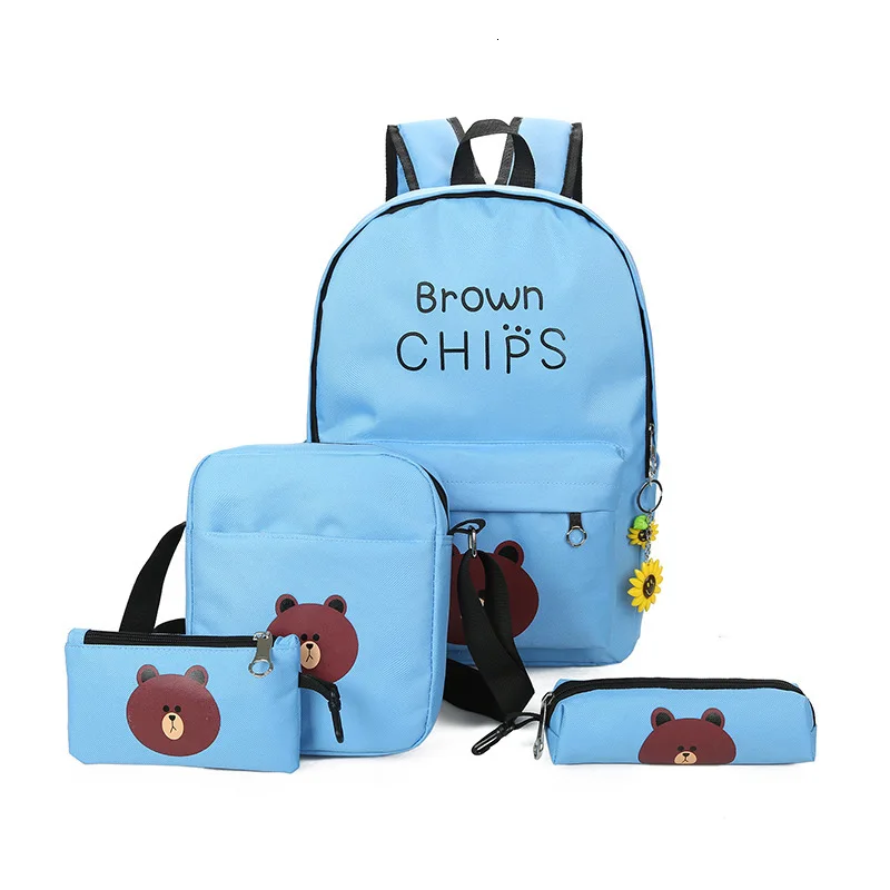 4pcs/set schoolbags Fashion bear printing school backpack Women travel shopping backpacks canvas student school bag for girls