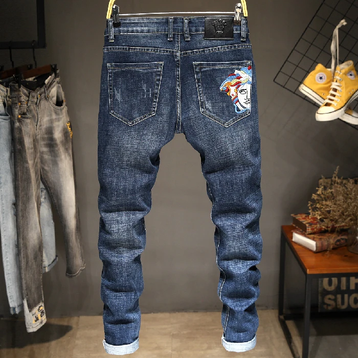 Корейская версия тонких мужских джинсов модные вышитые джинсы мужские джинсовые