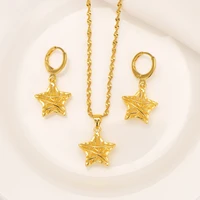 bangrui trendy gold color five pointed star pendant necklace earrings for women elegant jewelry sets african arab jewelry gifts