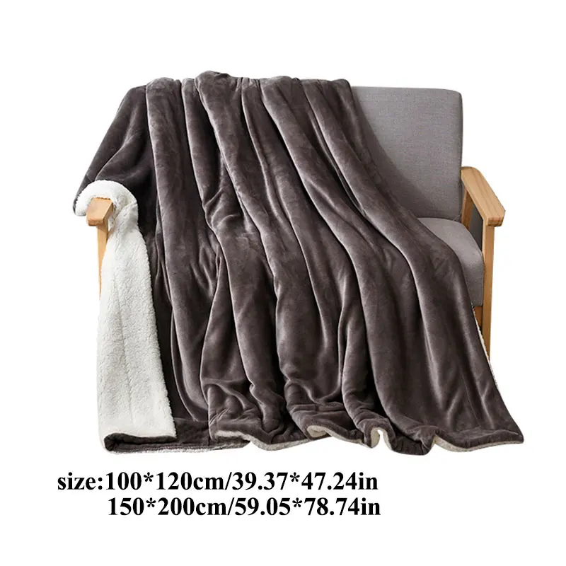 

Soft Warm Coral Fleece Blanket Thicken Double Layer Flannel Blankets Winter Warmer Sofa Plaid Throw Mechanical Wash Solid Color