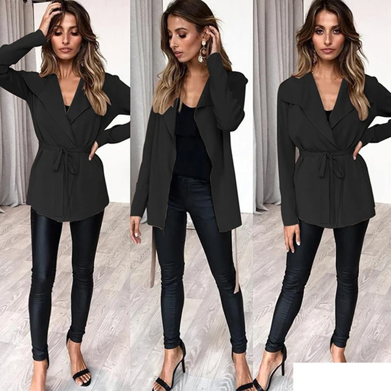 Женская ветровка осенняя свободная куртка с длинным рукавом однотонное пальто