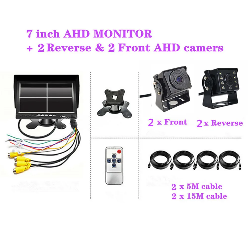 With 2Front 2Reverse " ips цифровой экран 1024*600 AHD автомобильный монитор 4 Сплит-экрана вождения рекордер DVR с 1.3MP AHD Фронтальная/камера заднего вида - Цвет: With 2Front 2Reverse