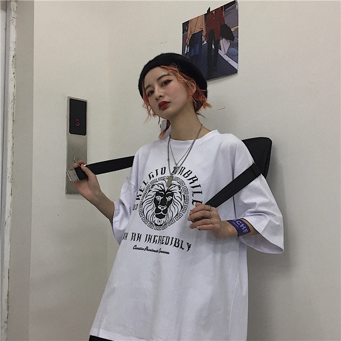 

Oversized T-shirt Harajuku Ins Top Letter Printed Bottoming Loose BF Style Short Sleeve T-shirt for Men and Women