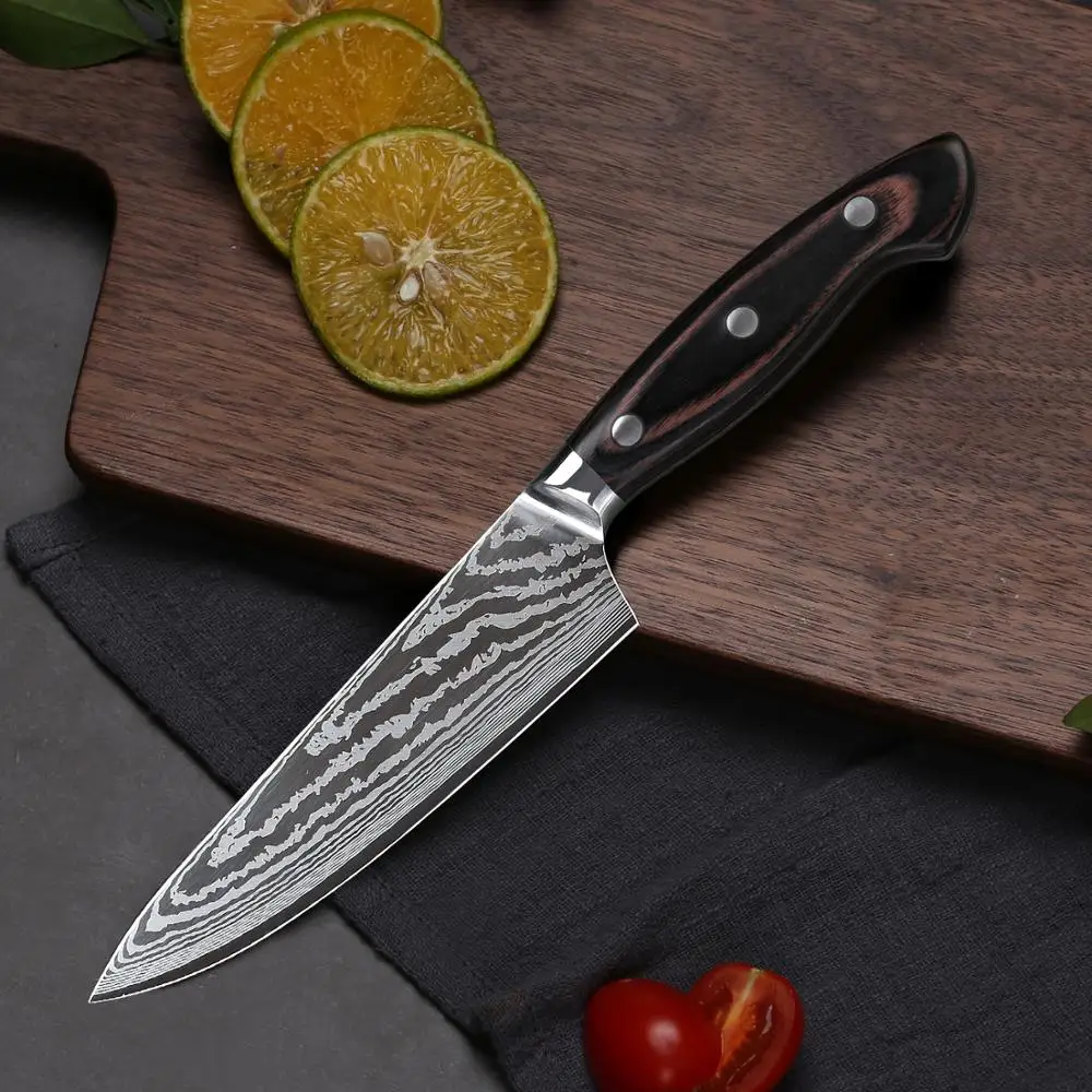 5 Inch Utility Knife Laser Damascus Pattern Multi-purpose Kitchen Super Sharp Fruit Paring Knives With Pakkawood Handle | Дом и сад
