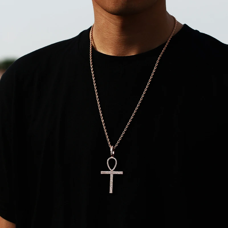 Ожерелье с кулоном в виде креста Анкх ICEOUTBOX микрозакрепка из кубического