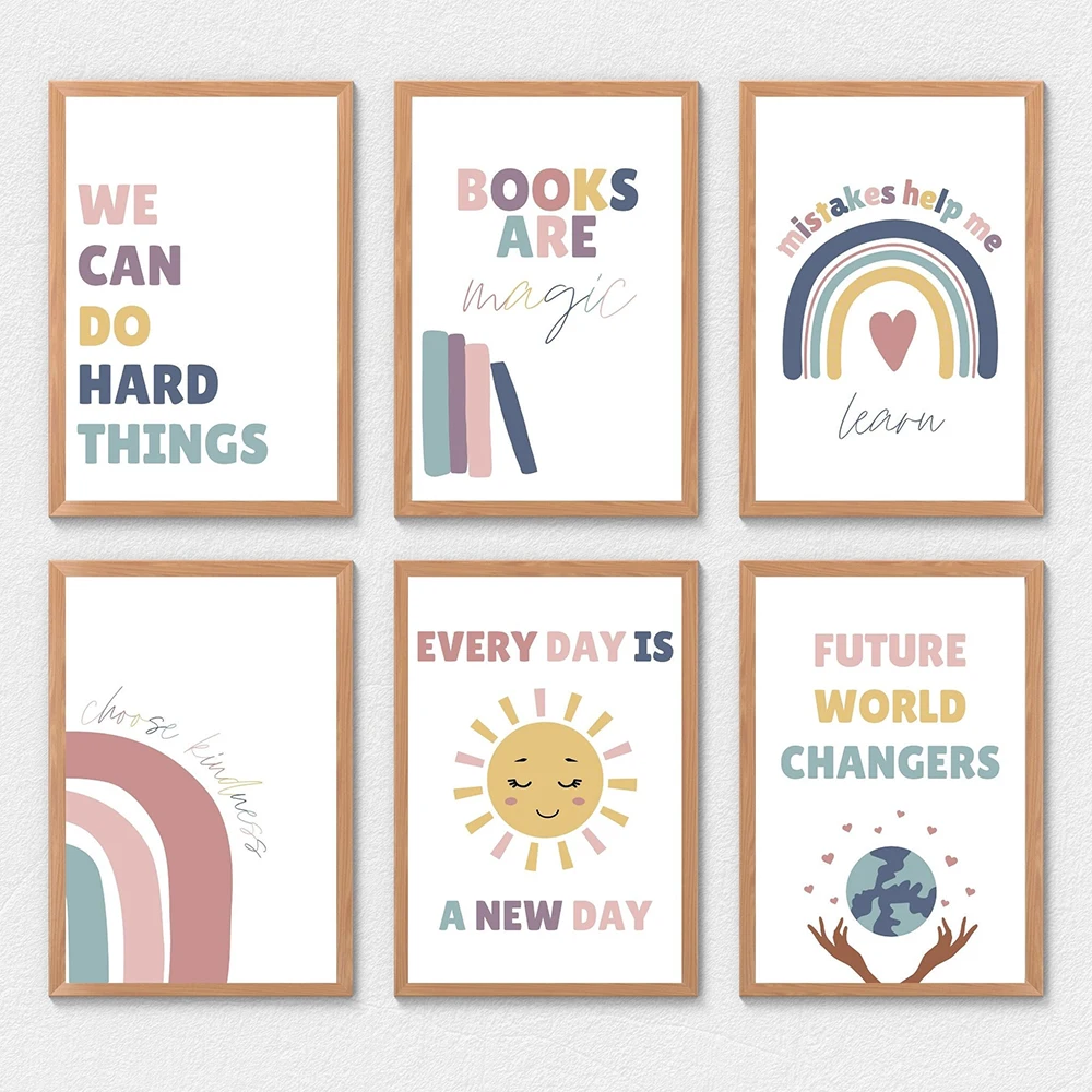 

Boho Rainbow Classroom Signs Decor Print Wall Art Poster Teacher Nursery Quote Canvas Painting Growth Mindset Education Pictures