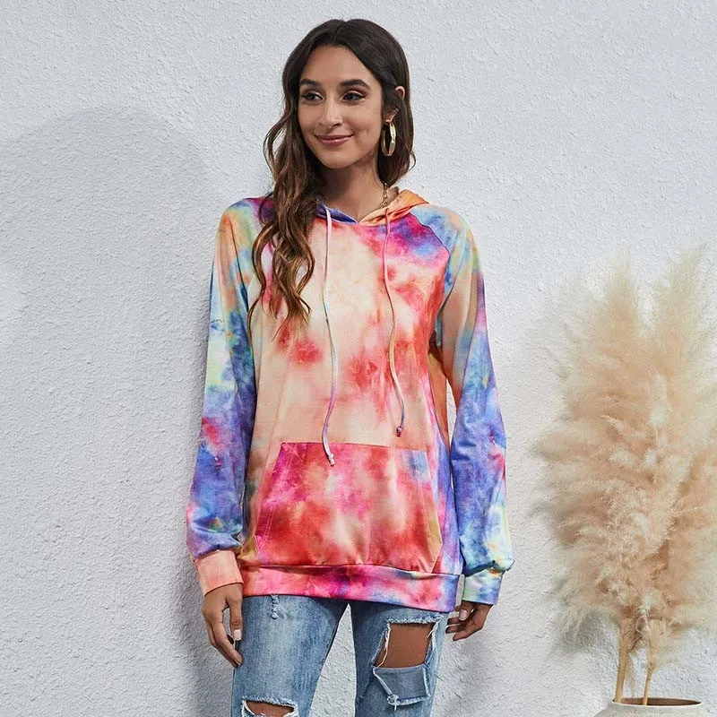 

2021 Autumn Tie Dye Hoodies Women Clothes Long Sleeve Fashion Casual Streetwear Pullover Tops Lady Oversized Sweatshirts