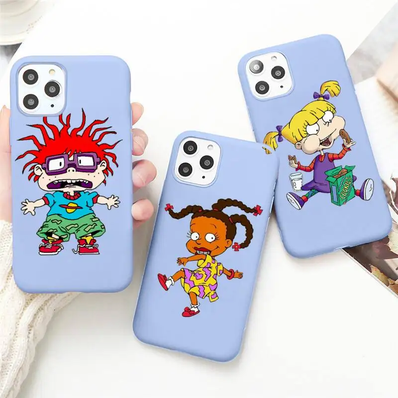 

American Children's Cartoon Rugrat Phone Case for iPhone 13 12 mini 11 Pro Max X XR XS 8 7 6s Plus Candy purple Silicone cover