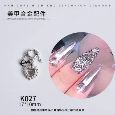 K027 Серебряный 5 шт. Птица/Сердце/Любовь Купидон дизайн ногтей циркон Длинная цепочка Кулон Ювелирные изделия ногтей циркон алмаз ногтей циркон украшения - Цвет: K027
