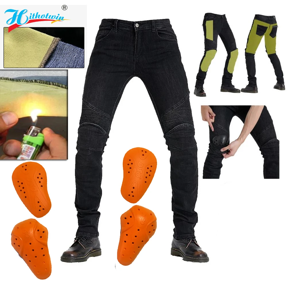 

Aramid Blue Reinforce Biker Jeans for Men Black Motorcycle Riding Pants CE Motocross Racing Trousers With 4 X Silica Gel Pads