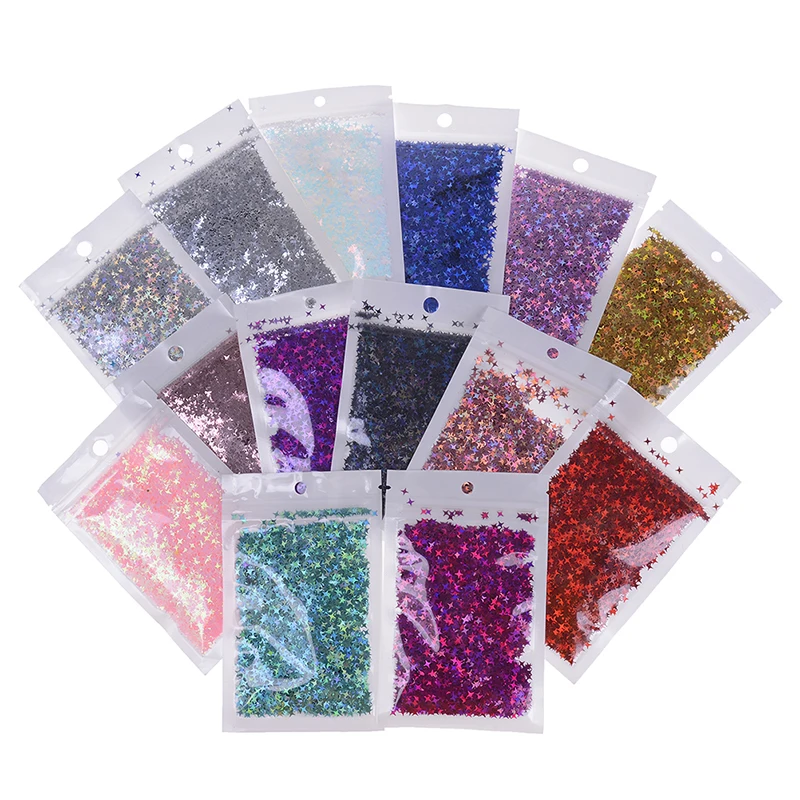 

10g/pack Diy Four Star Glitter Crystal Slime Supplies Ultra-thin Slices Nails Art Tips Box Accessories Decoration Toys For Kids