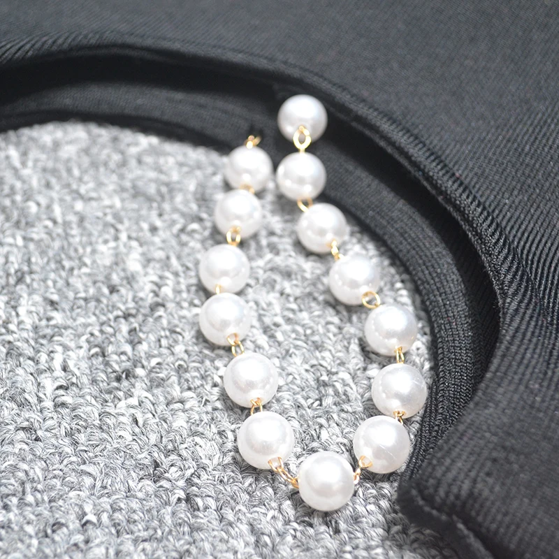 

2021 New Arrival Black Beads Bodycon Women Bandage Dress Sexy Sleeveless O Neck Waist Cut Out Bodycon Summer Club Party Dress