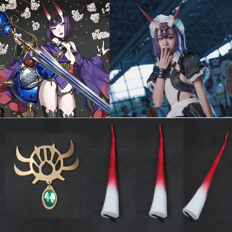 Fate Grand Order FGO Shuten Douji Cosplay Парики рога головной убор реквизит для косплея аксессуары