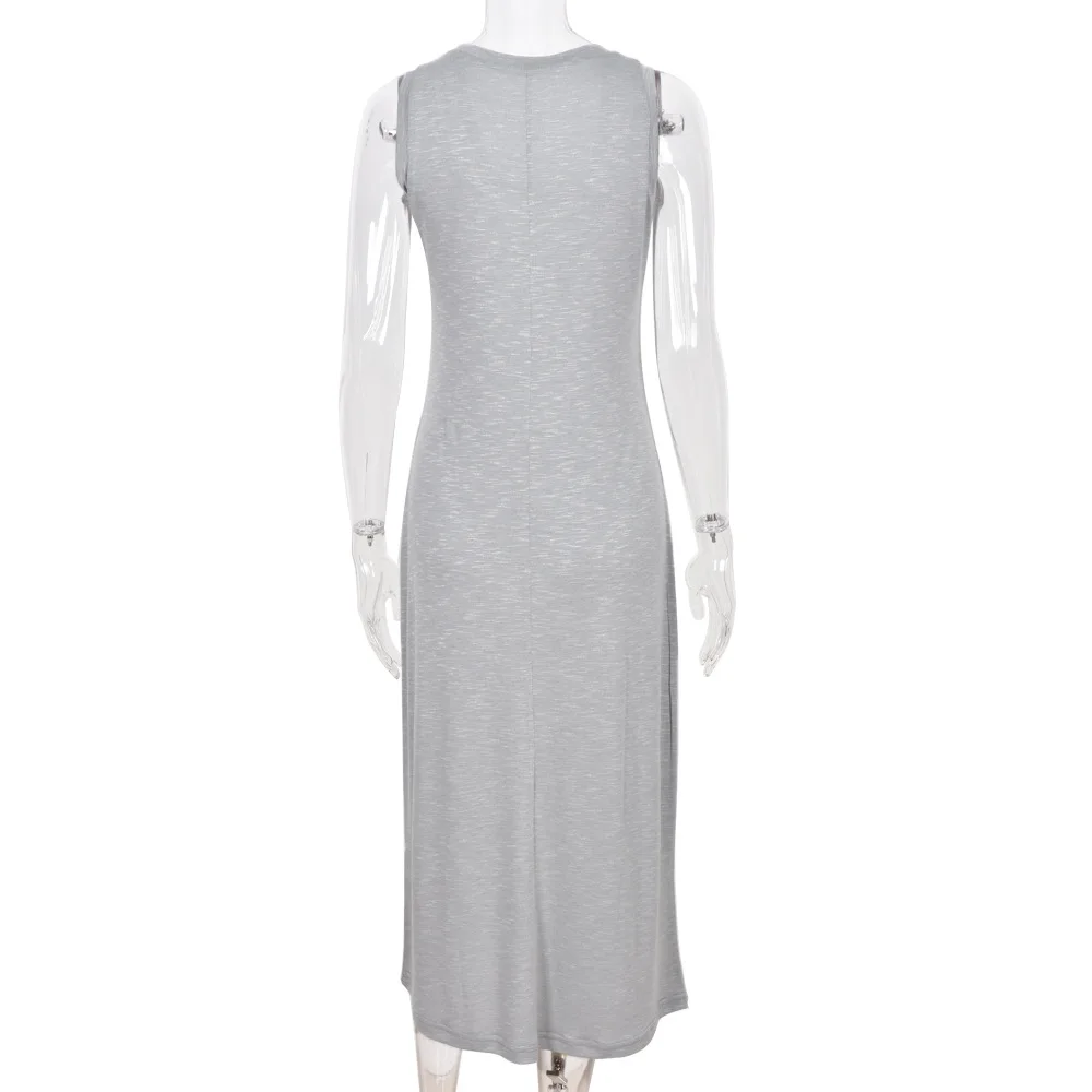 

WEPBEL Sleeveless Dress Women's Sexy Solid Color Slim Dress Summer Casual V-neck High Waist Dress