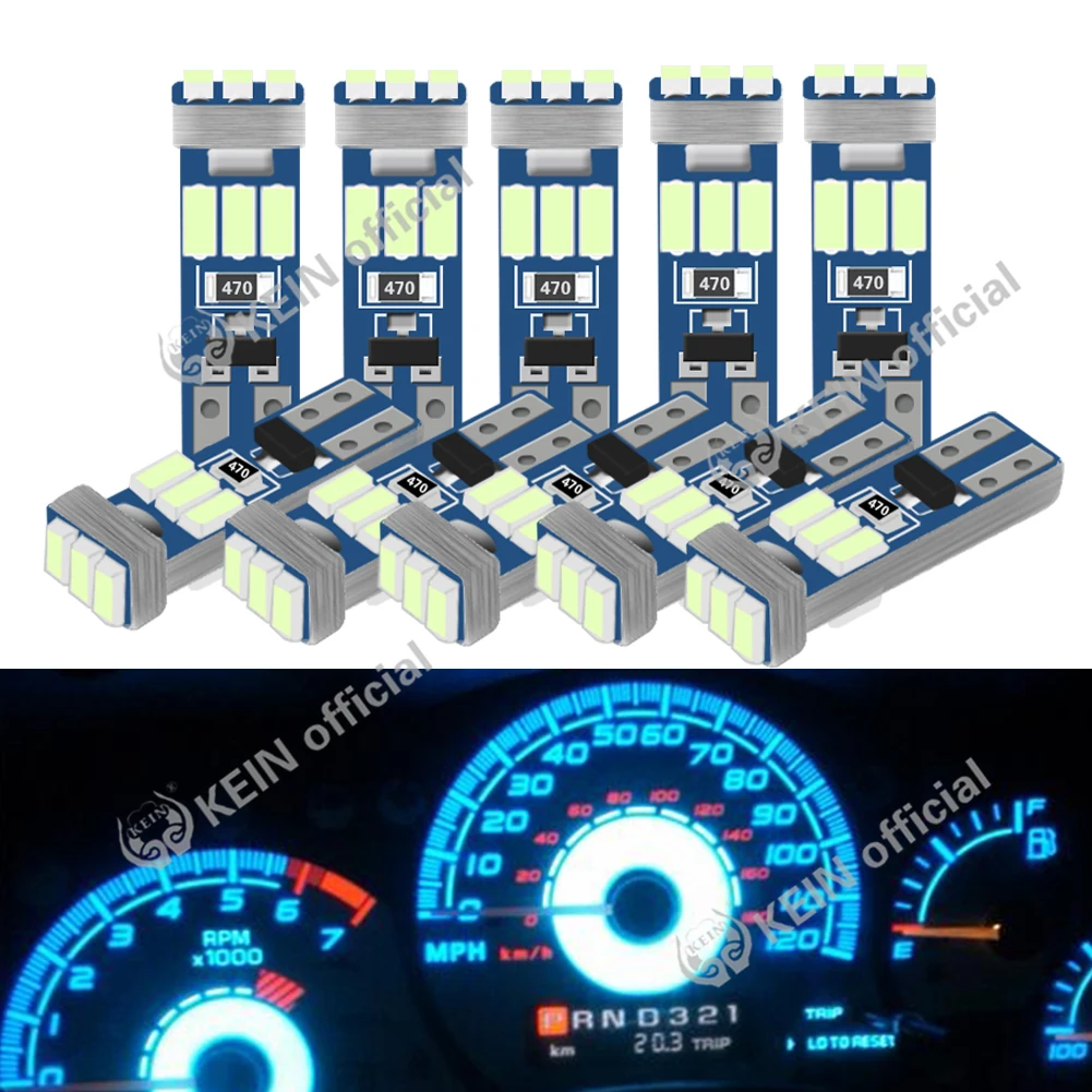 

KEIN 10PCS T5 Led W3W Meter Bulb Instrument Dash Lights 73 74 17 27 Auto Interior Neo Wedge Dashboard Dash Side Lamp Signal Bulb